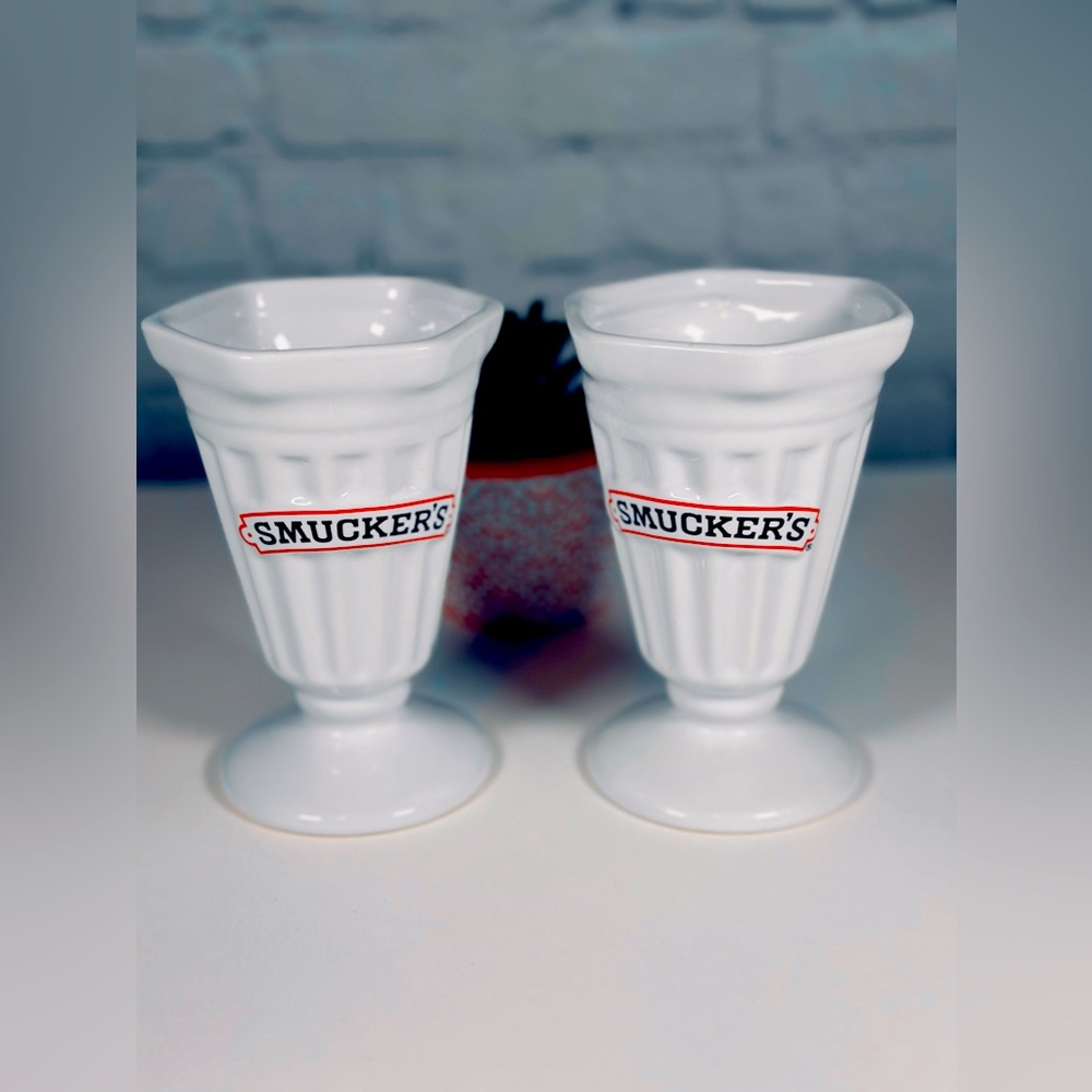 (Set of 2) Smucker's Sundae Parfait White Ice Cream Glasses Rustic Farmhouse